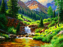 Олени у горной реки