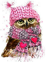 Сова в вязанной шапочке и с шарфом