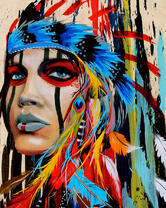 Индианка с перьями в ярком раскрасе