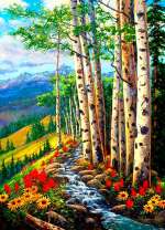 Ручей в цветах и берёзы