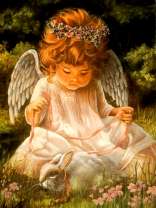 Милый ангелочек с белым кроликом