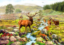 Таежный пейзаж с оленями