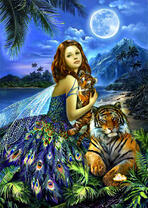 Девушка с тигром у ночного моря