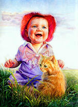 Весёлый мальчик и котёнок