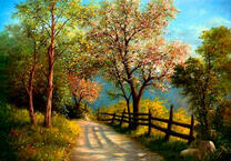 Проселочная дорога в весеннем саду