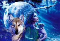 Девушка в ночном лесу и духи леса