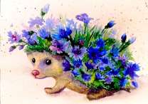 Милый ежик в синих цветочках