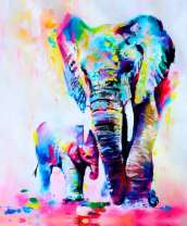 Слон со слоненком в ярких цветах