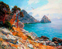 Сосны на скалистом берегу моря