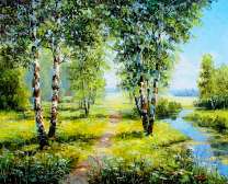 Тропинка вдоль речки по берёзовой роще