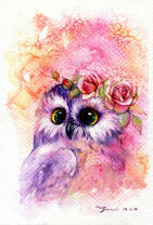 Сова в цветочном венке