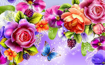 Яркие цветы и бабочка