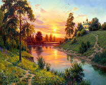 Церковь в лучах огненного заката