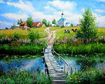 Мостик через реку к деревни