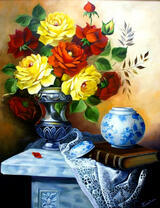 Натюрморт с букетом пышных роз