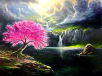 Цветущее дерево в темноте