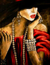 Девушка в жемчуге и красном платье