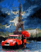 Поцелуй под дождем возле Эйфелевой башни