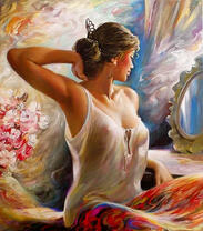 Девушка утром у зеркала