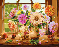 Георгины, розы и фрукты