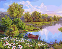 Лодка на цветочном берегу