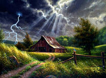 Молния над деревянным домом