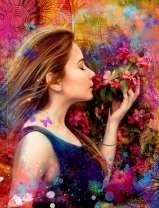 Милая девушка в цветах роз