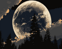 Огромная луна над темным лесом