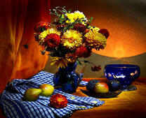 Букет георгин и груши