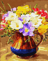 Разноцветные цветочки в кувшине