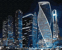 Москва-Сити и остальные высоки в ночных огнях