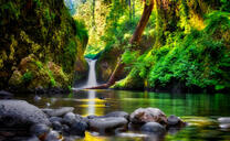 Небольшой водопад в зелени гор