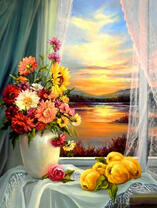 Вид на закат над озером