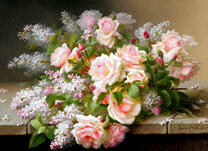 Букет нежных роз и белая сирень