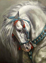 Белая лошадь в уздечке