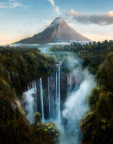 Густой лес у вулкана