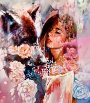 Девушка, дух волчицы и цветы роз