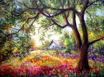 Летний вид на деревенский дом