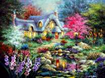 Волшебная хижина в цветущем лесу