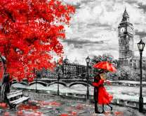 Поцелуй под красным зонтом в Лондоне