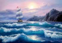 Корабль у скалистых берегов