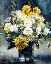 Строгий букет роз и ромашек