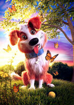 Смешной щеночек и бабочки