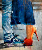 Парень и девушка в красных туфлях