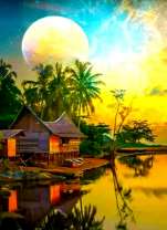 Заходящее солнце у тропического островка