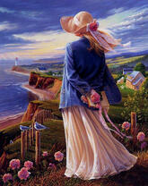 Девушка в шляпке на утесе