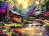 Домик с камином у реки