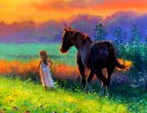 Девочка ведет свою лошадь