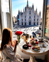 Девушка за завтраком в Милане