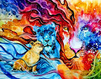 Семья львов в ярких красках